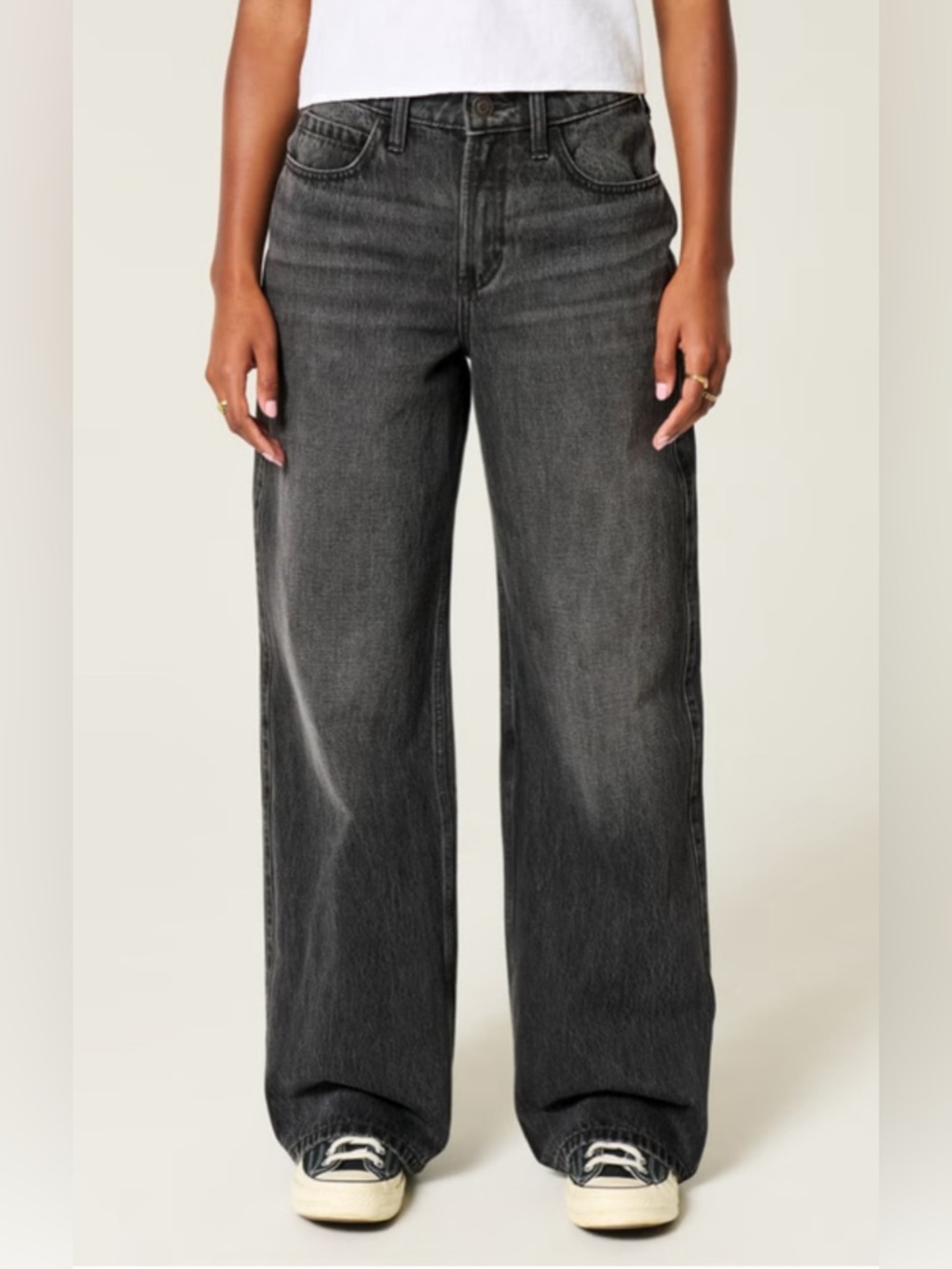 Hollister Washed Black Wide-Leg High-Rise Jeans